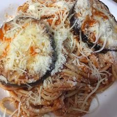 A picture of Eggplant Spaghetti Parmesan.