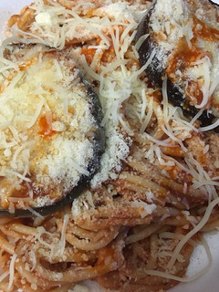 A picture of Eggplant Spaghetti Parmesan.