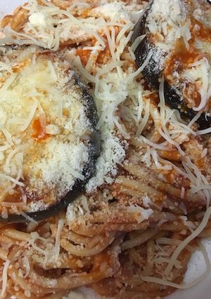 A picture of Eggplant Spaghetti Parmesan.