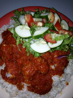 A picture of Rice and stew.