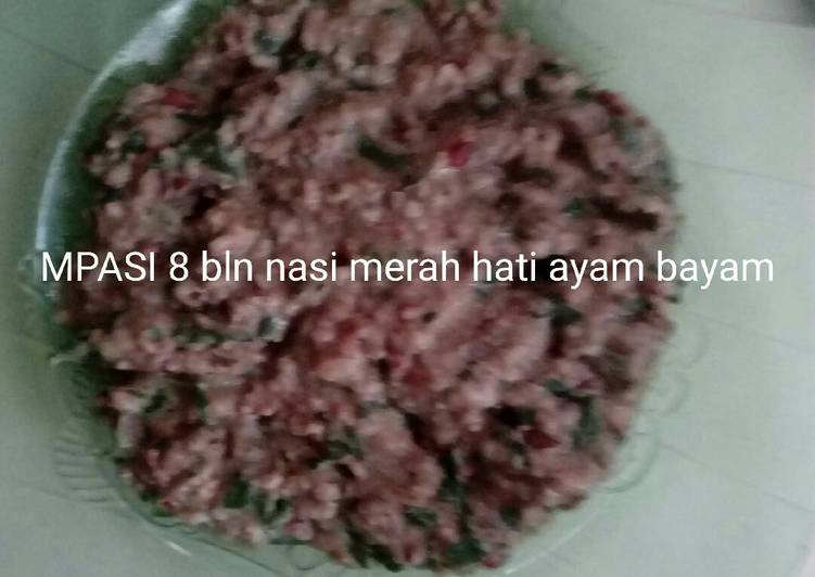 Nasi merah hati ayam bayam