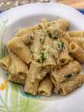 Rigatoni con crema di melanzana e tuorlo sodo