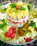 Egg mimosa salad with vegetables, tuna👍😝😝
