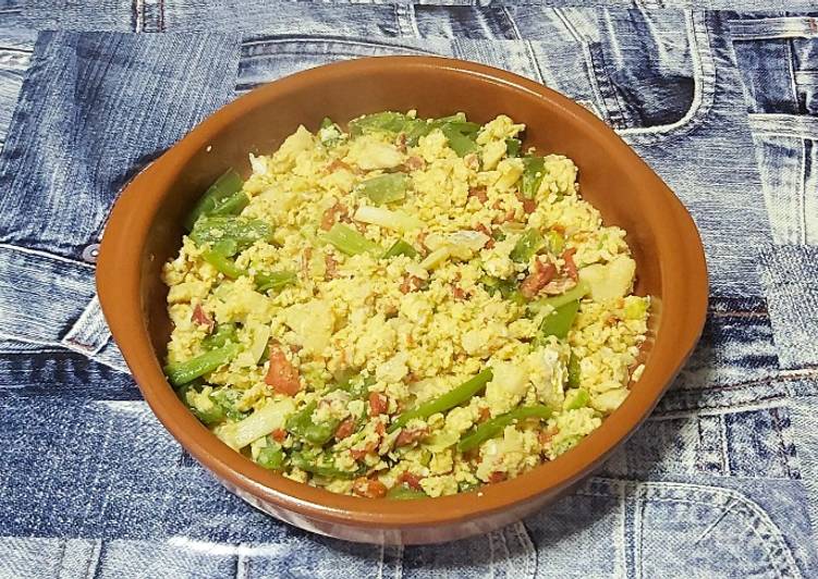 Revuelto de bacalao y pimientos