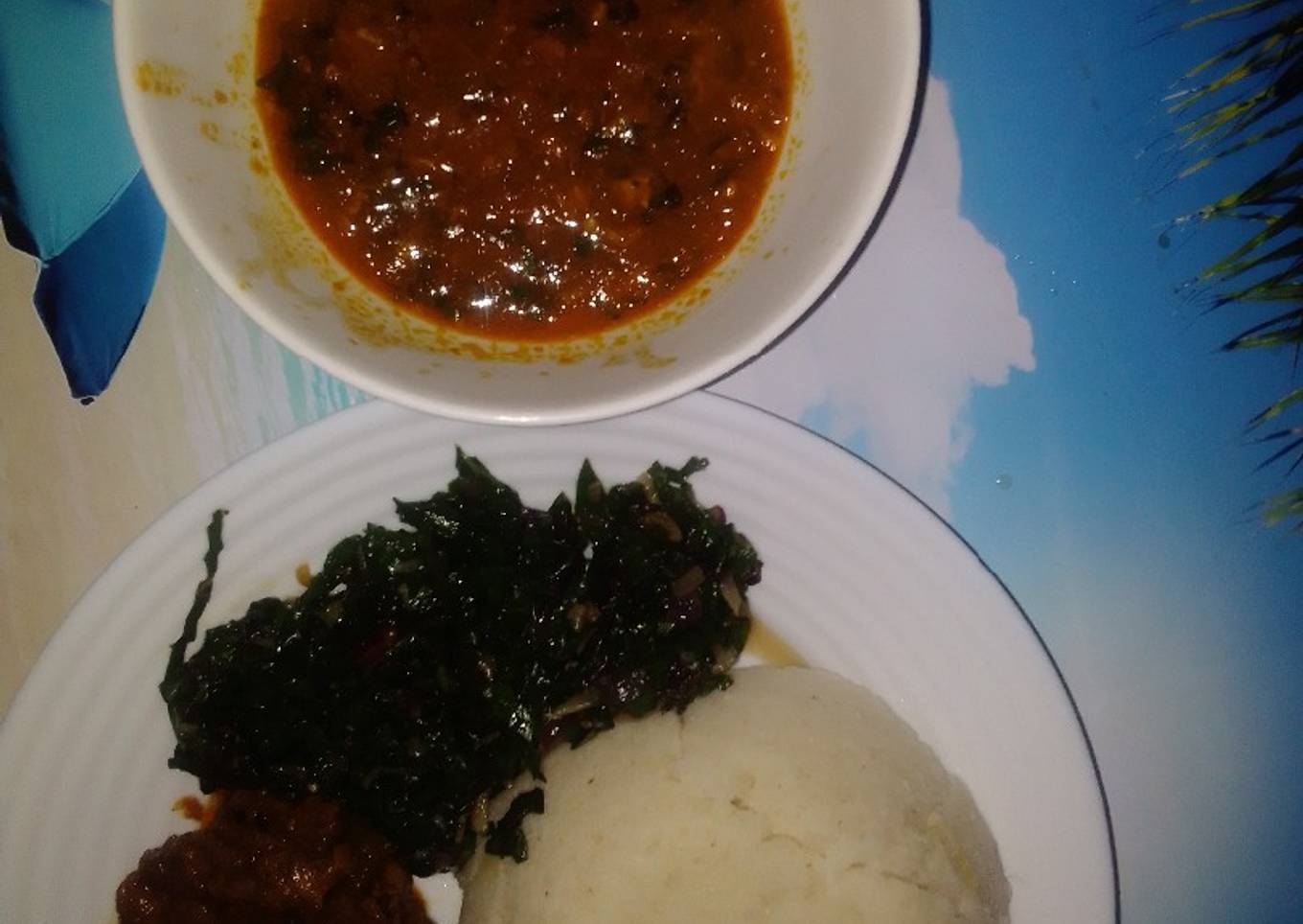 Goat meat wetfry served with ugali n spinach