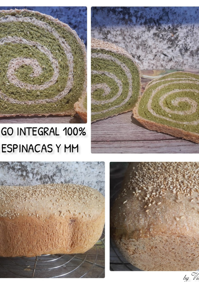 Una foto de Pan 100% trigo integral con espinacas (en panificadora)