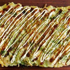A picture of Oven-Baked Seafood Okonomiyaki.