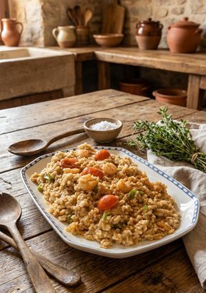 Una foto de Avena con Gambas al ajillo y cherrys