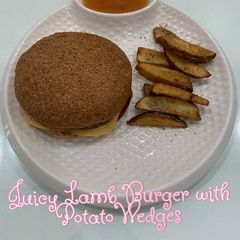 A picture of Juicy lamb burger.
