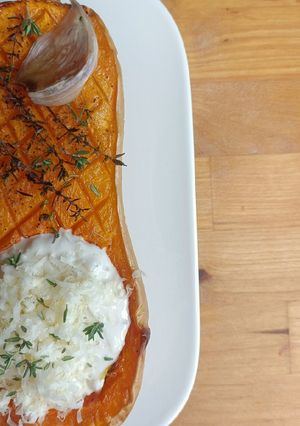 Une photo de 🍂 Butternut rôti sauce crème échalotes Parmesan