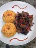 Carne salteada con vegetales y arroz primavera 🍛