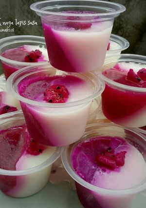 Foto resep Puding buah naga lapis susu