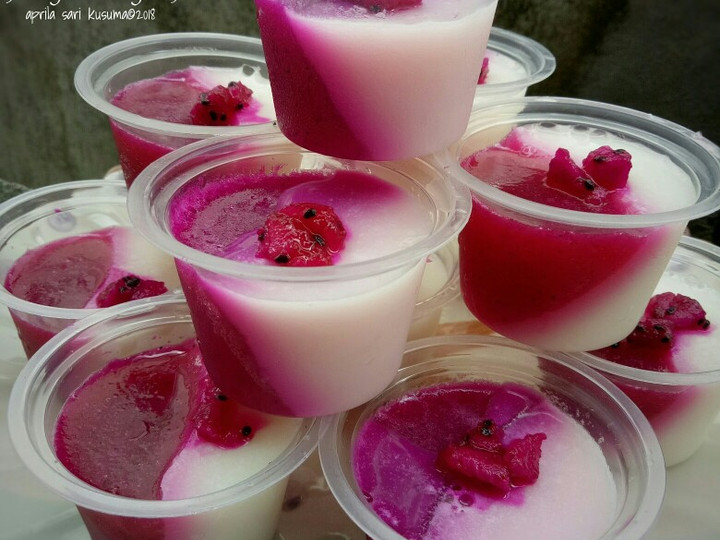 Anti Ribet, Buat Puding buah naga lapis susu Enak Terbaru