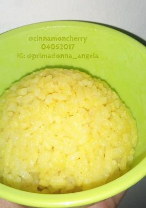 A picture of Nasi Kuning Sederhana (Simple Indonesian Yellow Rice).