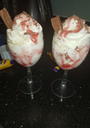 A picture of Shop brought icecream sundays in a wine glass !.