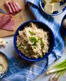 Risotto de champiñones, cebollita y bacon!
