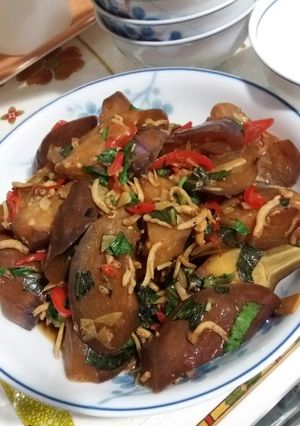 Foto resep Tumis terong ungu,teri medan,thai basil