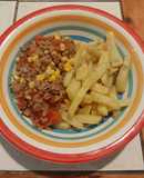 Tomaticán con papas fritas