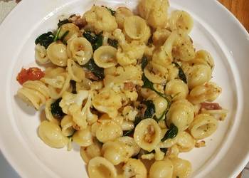 Easy Making Recipe Pasta with roasted cauliflower spinach and prosciutto Most Delicious