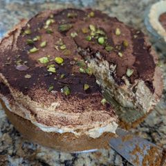 A picture of Pistachio and Pumpkin Tiramicheesecake.