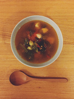 A picture of Celery and chicken soup.