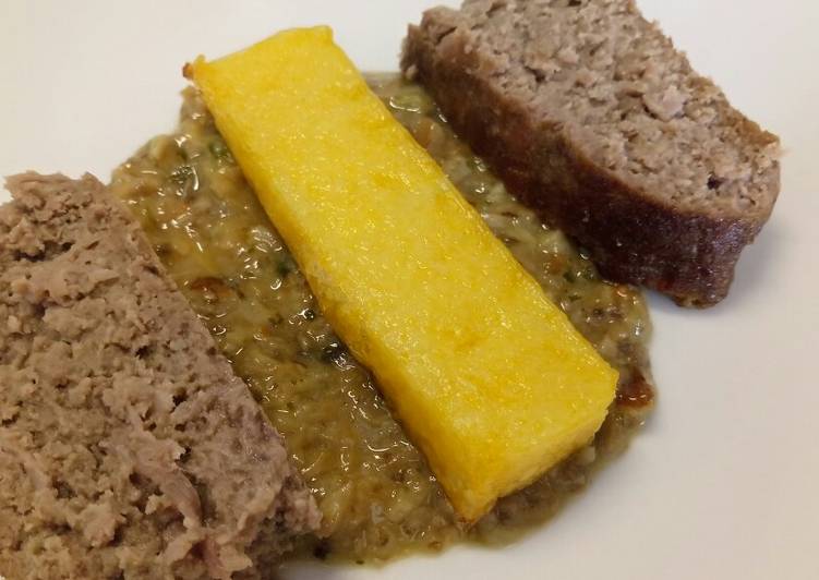 Steps to Make Favorite Ham and Parmesan meatloaf with polenta and mushroom sauce