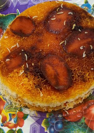 عکسی از دستور هویج پلو بدون گوشت با سیب زمینی