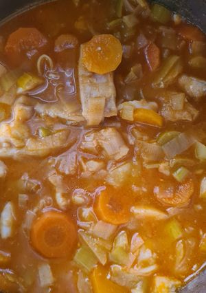Una foto de Receta facil de patatas con bacalao