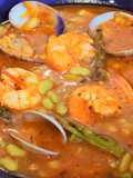 Verdinas con almejas, langostinos y trigueros