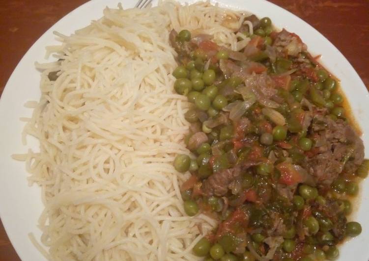 Spaghetti served with minji+ meat stew