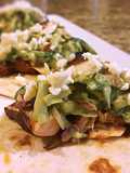 Blackened salmon tacos with Spicy Avocado pear slaw