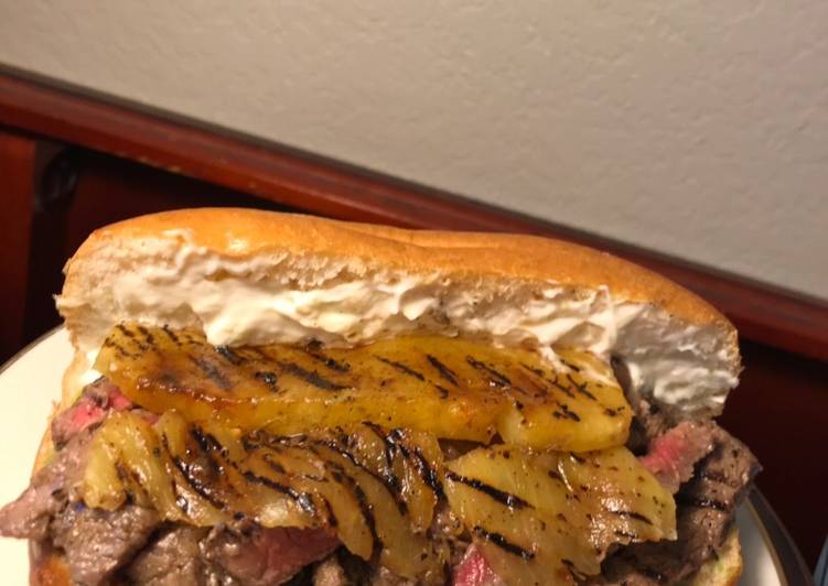 Steps to Make Award-winning Rib Eye Pineapple and Pestomole Sandwich