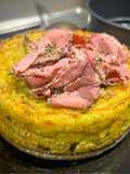 Colcannon with confit egg and peppered beef - Irish mash