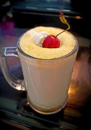 A picture of MANGO LASSI WITH new twist.