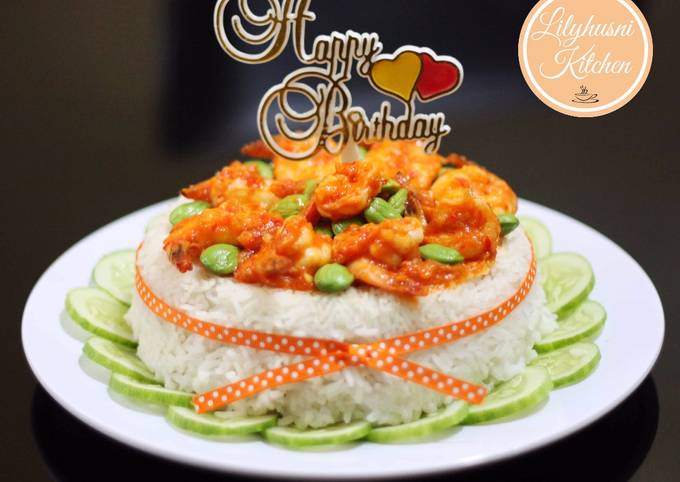 Standar Resep praktis bikin Nasi / Cake - kue ulangtahun Pete Udang  gurih