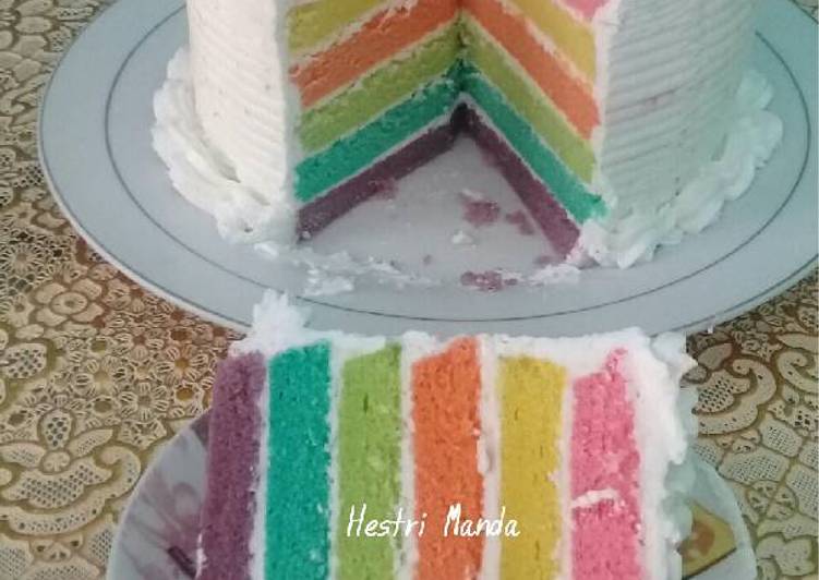 Resep Rainbow Cake / bolu pelangi yang Lezat