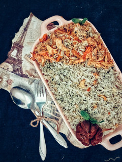 عکسی از دستور سبزی پلو با مرغ ریش ریش آبپز 😍