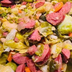A picture of Brussel Sprouts with Kielbasa.