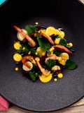 Palm heart, shrimp, watercress and confit tomato in extra virgin olive oil from Spain salad