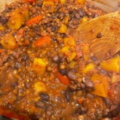 Black bean and lentil chilli A picture of Black bean and lentil chilli.