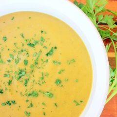 A picture of Roasted garlic and vegetable soup.
