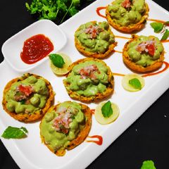 A picture of Cheesy Banana Canape with Creamy Minty Chana.