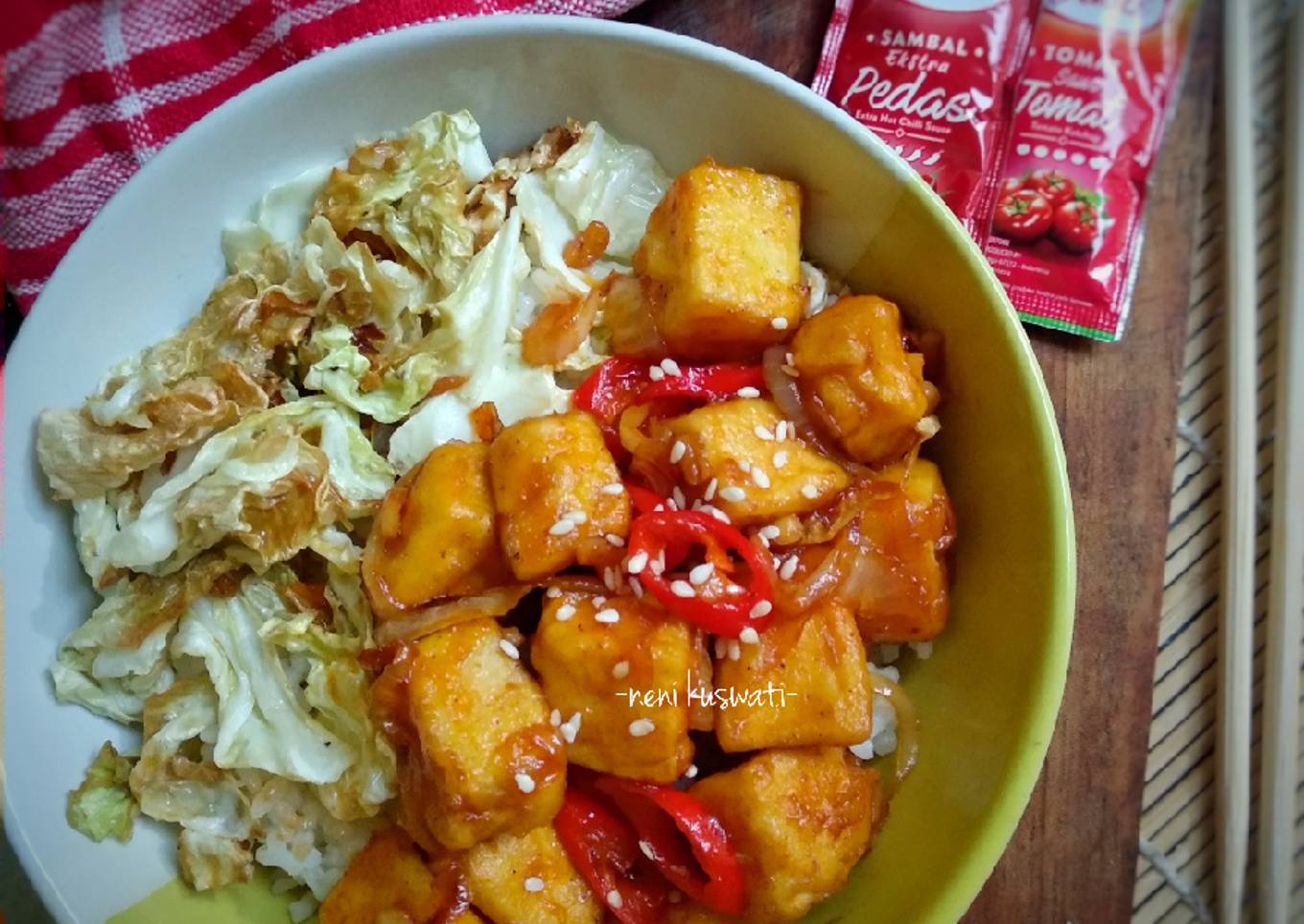 Rice Bowl Tahu Pedas Manis & Kol Goreng