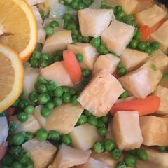 A picture of Celeriac braised in Orange Juice.