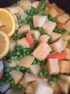 A picture of Celeriac braised in Orange Juice.