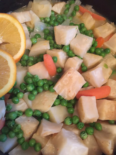 A picture of Celeriac braised in Orange Juice.