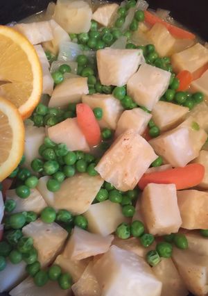 A picture of Celeriac braised in Orange Juice.