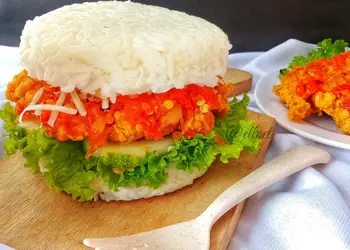 Siap Saji Burger Nasi Ayam Geprek Yummy Mantul