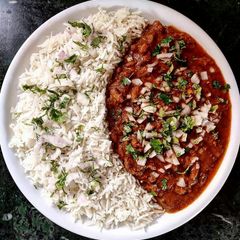 A picture of Punjabi style rajma masala with rice recipe.