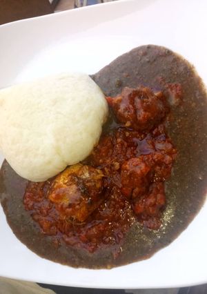 A picture of Dried okro with semo.